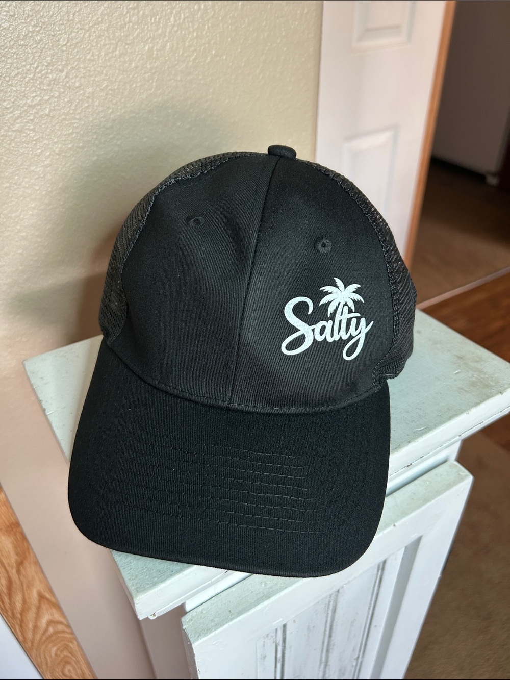 SALTY Black Trucker Hat with White Palm Logo - Picture 2 of 3